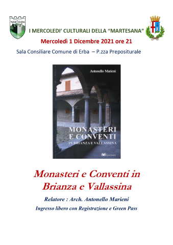 I Mercoledì Culturali - Monasteri e conventi in Brianza e Vallassina 