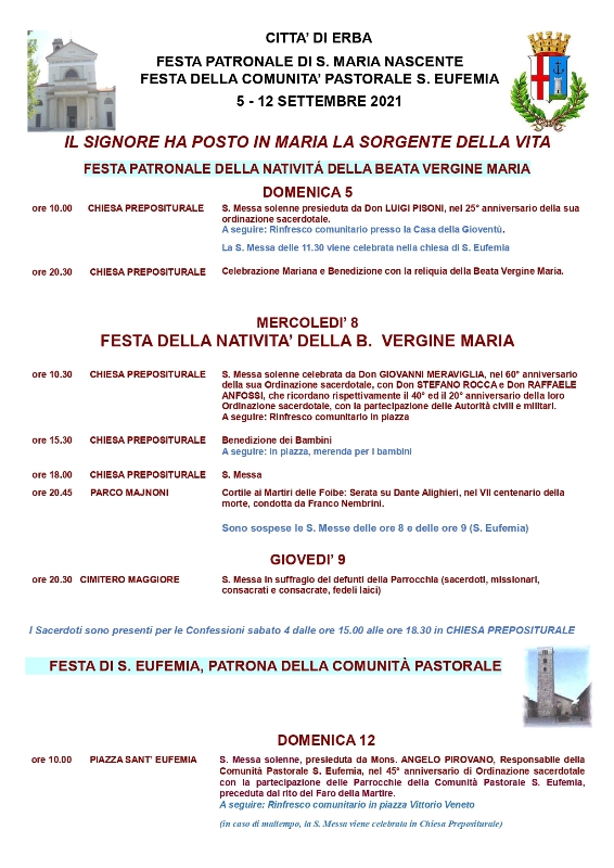Festa Patronale di S.Maria Nascente - Festa della Comunità Pastorale S.Eufemia